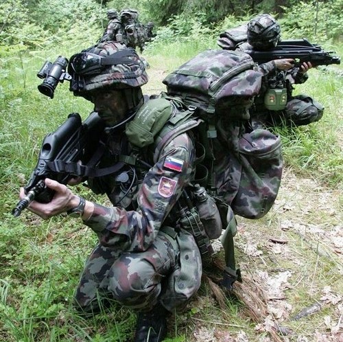 Pattuglia di soldati sloveni armati con FN F2000